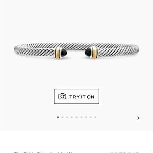 David Yurman Sterling Cable Cuff Bracelet with Gold Accents and Black Tips